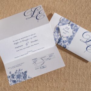Προσκλητήριο Γάμου Floral Μπλε