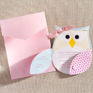 Προσκλητήριο Βάπτισης Κουκουβάγια Ροζ