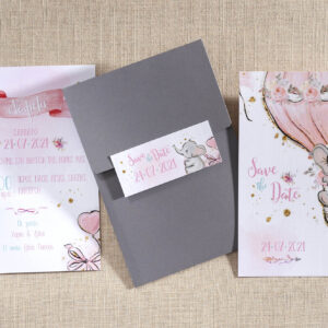 Προσκλητήριο Βάπτισης Αερόστατο με Ελεφαντάκι