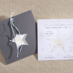 Προσκλητήριο Βάπτισης με χρυσοτυπία "Little Star" γκρι