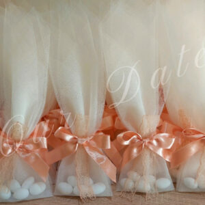 Mπομπονιέρα Γάμου Τούλινη με Σομόν Κορδέλα