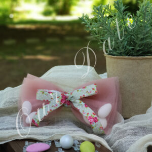 Μπομπονιέρα γάμου-γαμοβάπτισης φιόγκος σάπιο μήλο με φλοράλ κορδέλα