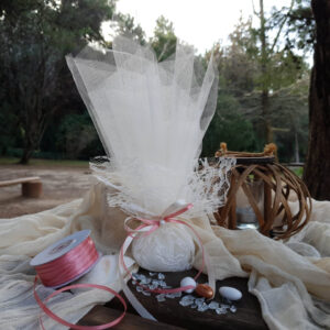 Μπομπονιέρα Γάμου Τούλινη με Ροζ Κορδέλα