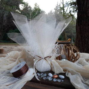 Μπομπονιέρα Γάμου Τούλινη με Καφέ Κορδέλα