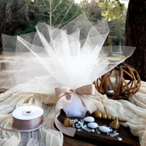 Μπομπονιέρα Γάμου Τούλι Ιβουάρ Κορδέλα