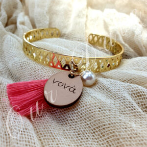 Βραχιόλι χρυσό διάτρητο "Νονά" με ροζ φούντα