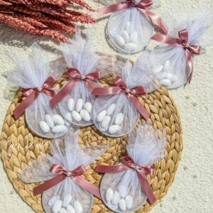 Μπομπονιέρα με Ασημί Στεφάνι και Τούλι Γκλίτερ