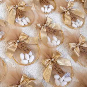 Μπομπονιέρα Γάμου Στεφάνι με Χρυσή Κορδέλα