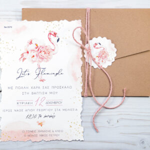 Προσκλητήριο Βάπτισης Φλαμίγκο Ροζ