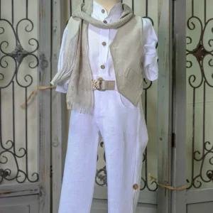 Βαπτιστικό Κουστούμι Μπεζ με Γιλέκο Bebe en Rose