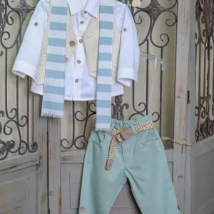 Βαπτιστικό Κουστούμι Βεραμάν με Μπεζ Γιλέκο Bebe en Rose