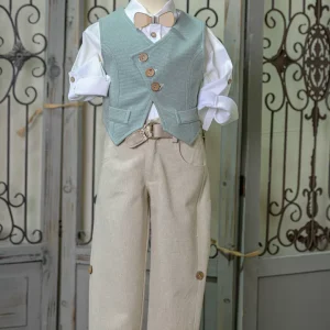 Βαπτιστικό Κουστούμι Μπεζ με Βεραμάν Γιλέκο Bebe en Rose