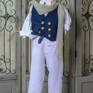 Βαπτιστικό Κουστούμι Λευκό με Μπλε Γιλέκο Bebe en Rose