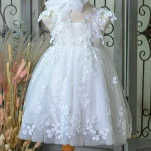 Βαπτιστικό Φόρεμα σε Λευκό Κεντημένο Bebe en Rose