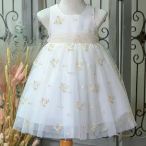 Βαπτιστικό Φόρεμα Λευκό με Ιβουάρ Ανθάκια Bebe en Rose