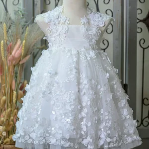 Βαπτιστικό Φόρεμα Λευκό με Ανθάκια Bebe en Rose