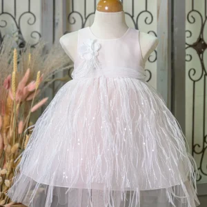 Βαπτιστικό Φόρεμα σε Απαλό Ροζ με Πούπουλα Bebe en Rose