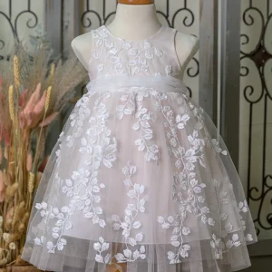 Βαπτιστικό Φόρεμα Απαλό Ροζ με Ανθάκια Bebe en Rose