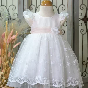 Βαπτιστικό Φόρεμα Λευκό με Δαντέλα Bebe en Rose