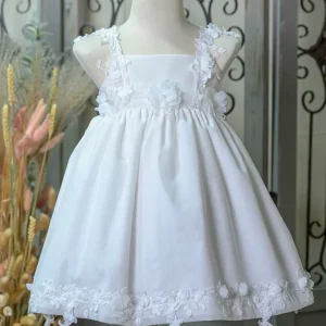 Βαπτιστικό Φόρεμα Λευκό Λινό με Ανθάκια Bebe en Rose