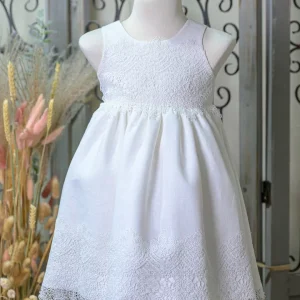 Βαπτιστικό Φόρεμα Λευκό Λινό Bebe en Rose