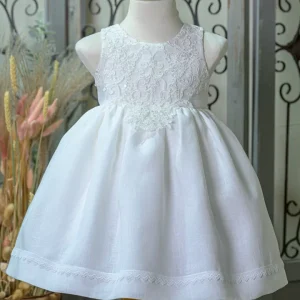 Βαπτιστικό Φόρεμα Λευκό με Δαντέλα και Πούλια Bebe en Rose