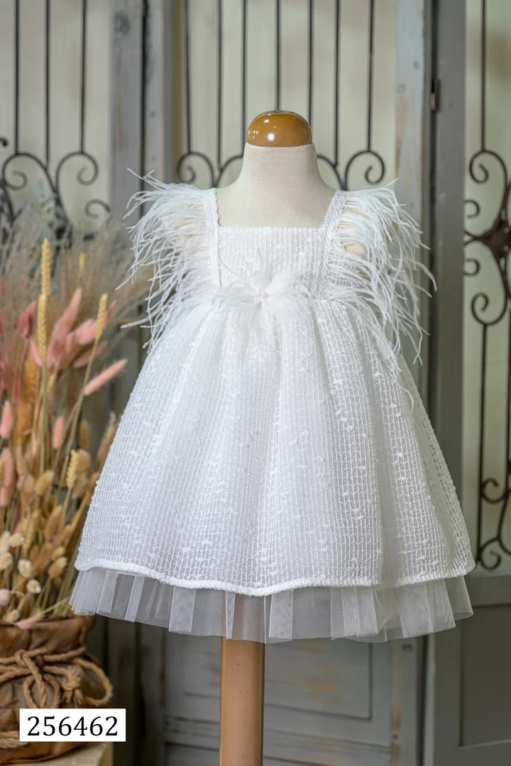 Βαπτιστικό Φόρεμα Λευκό με Πούπουλα Bebe en Rose