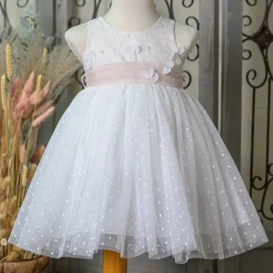 Βαπτιστικό Φόρεμα Πουά Λευκό Τούλινο Bebe en Rose