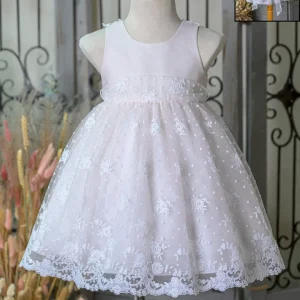 Βαπτιστικό Φόρεμα Ιβουάρ με Πουά Δαντέλα Bebe en Rose