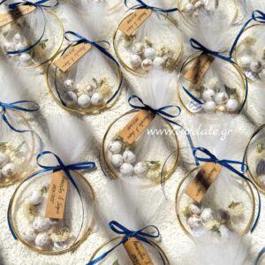 Μπομπονιέρα Στεφάνι με Λευκό Αμάραντο και Craft Καρτελάκι