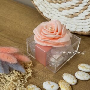 Μπομπονιέρα Κουτάκι Plexiglass με Σωμόν Λουλούδι
