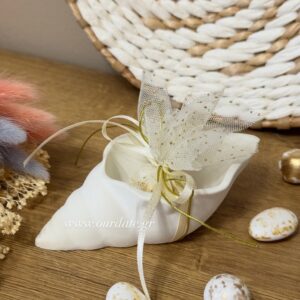 Μπομπονιέρα Κοχύλι Γύψινο Λευκό με Glitter Τούλι