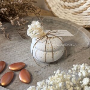 Μπομπονιέρα Μπιζουτιέρα Macaron Λευκό με Χρυσές Πιτσιλιές