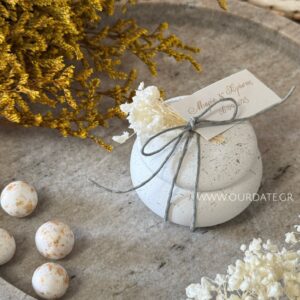 Μπομπονιέρα Μπιζουτιέρα Macaron Λευκό με Ασημί Πιτσιλιές