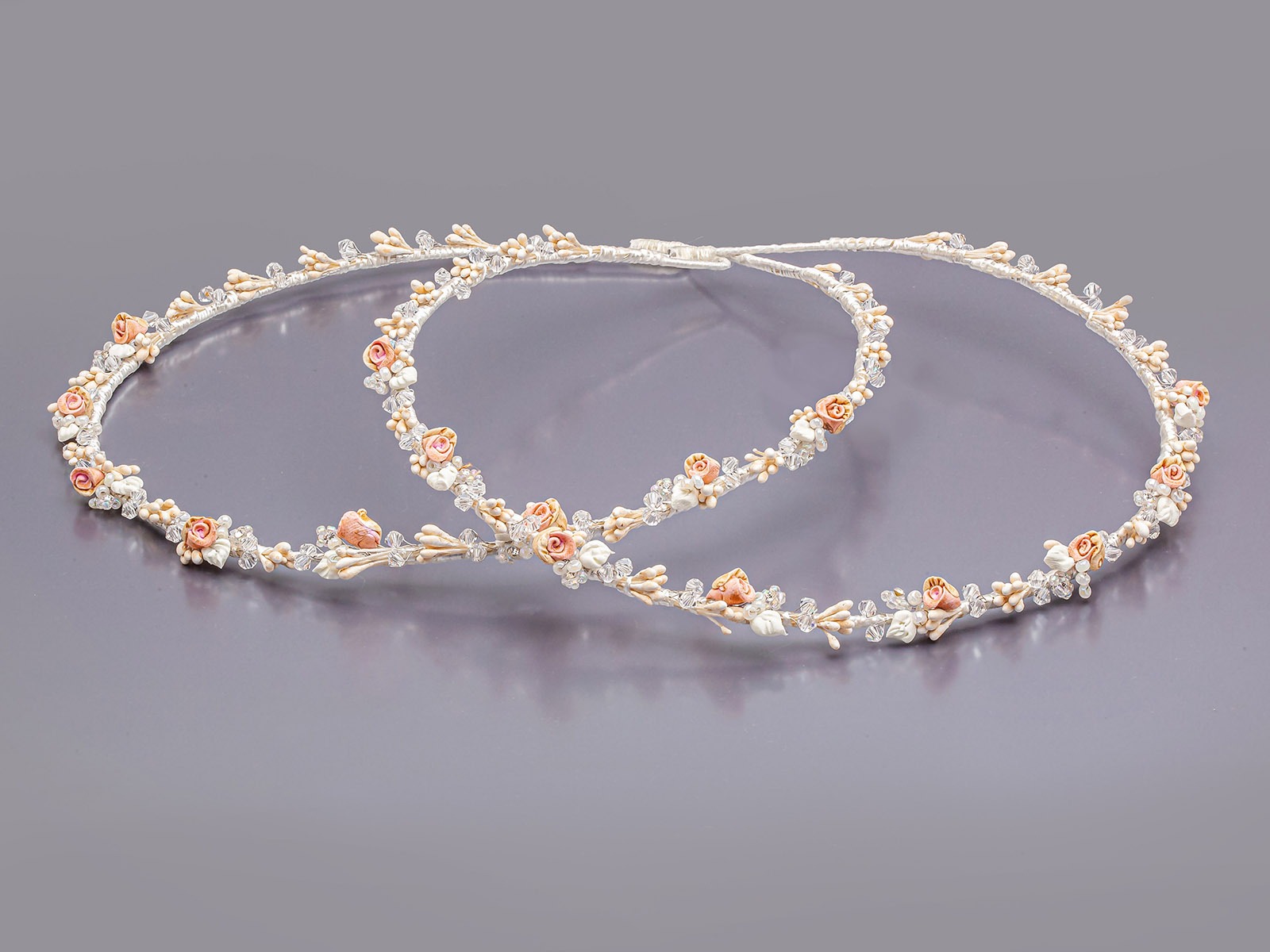 Στέφανα Γάμου Πορσελάνινα Σωμόν Άνθη και Swarovski